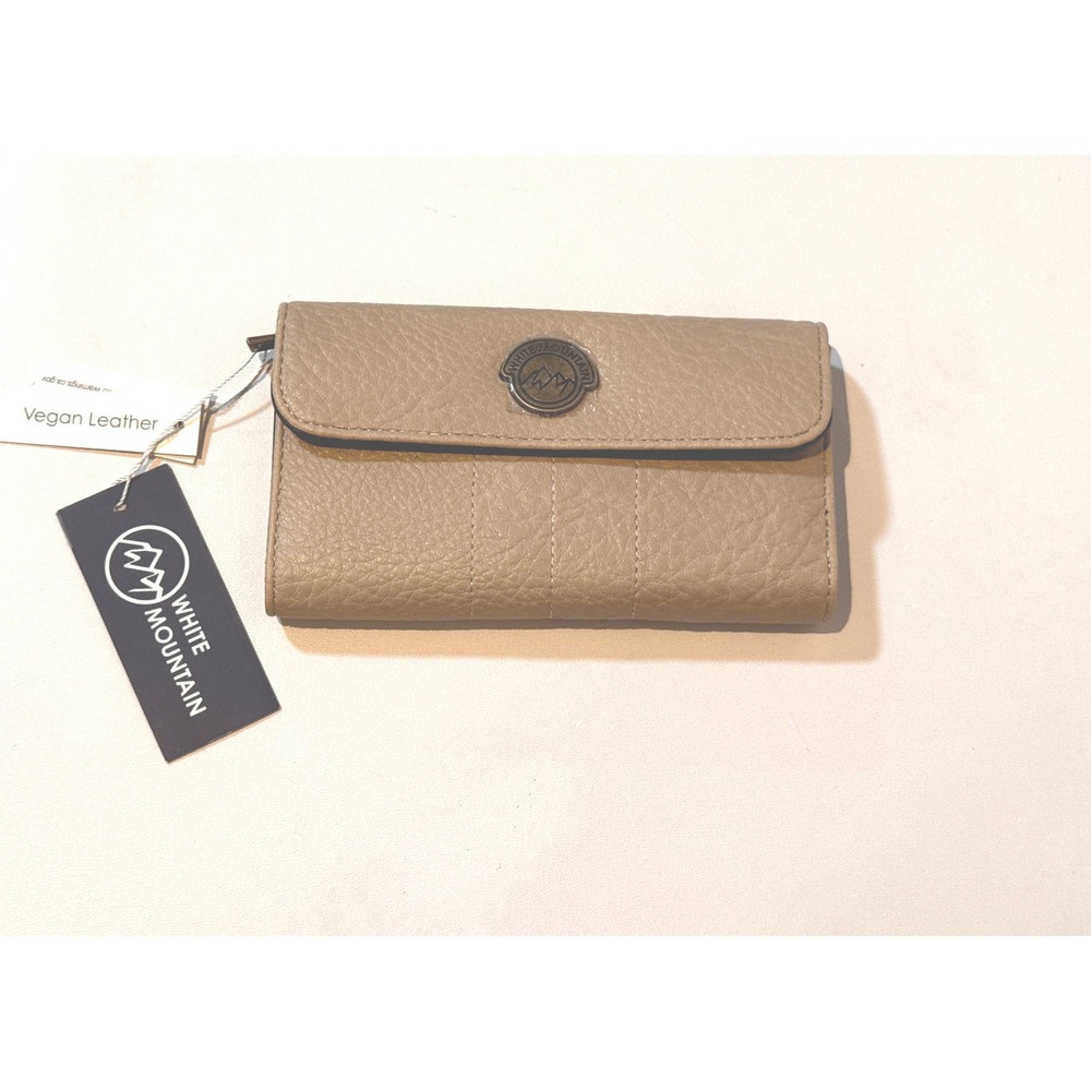 White Mountain Wallet Women OS Taupe Vegan Leather Trifold Snap Clutch NWT